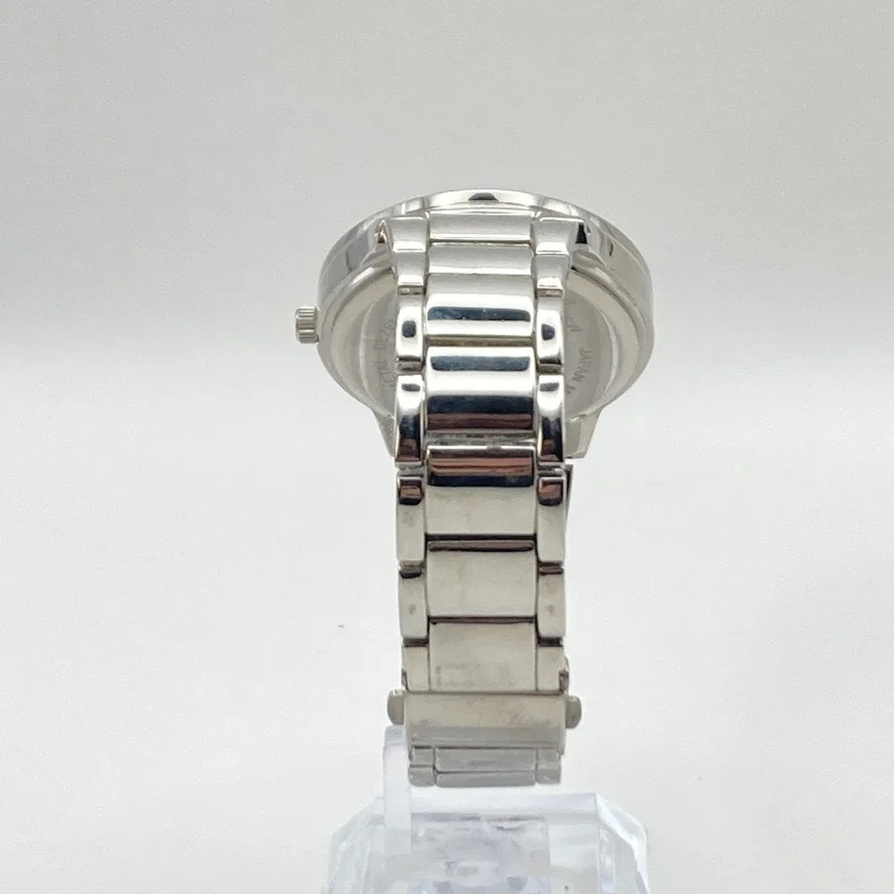 Modern Women's Watch 36mm Silver Tone Red Floral Dial Crystals New Battery 6.5